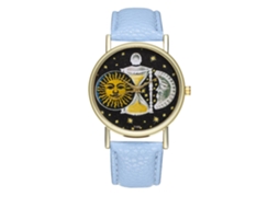 Reloj De Cuero Moda Unisex Para Hombre Mujer Reloj De Pulsera De Cuarzo Azul Claro