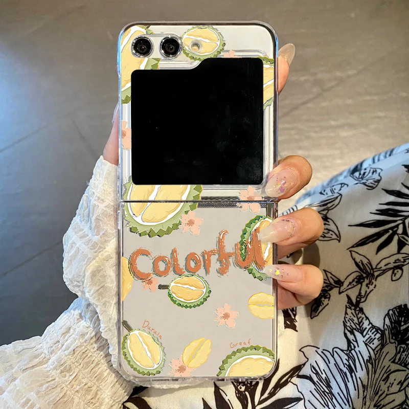 Capa Dobrável Para Celular Galaxy Z Flip4 Com Estampa Colorida De Frutas (durian), Versão Transparente.