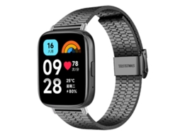 Bracelete Para Redmi Watch 3 Active / Lite - Aço Inoxidável - Fivela Sete Contas Preta