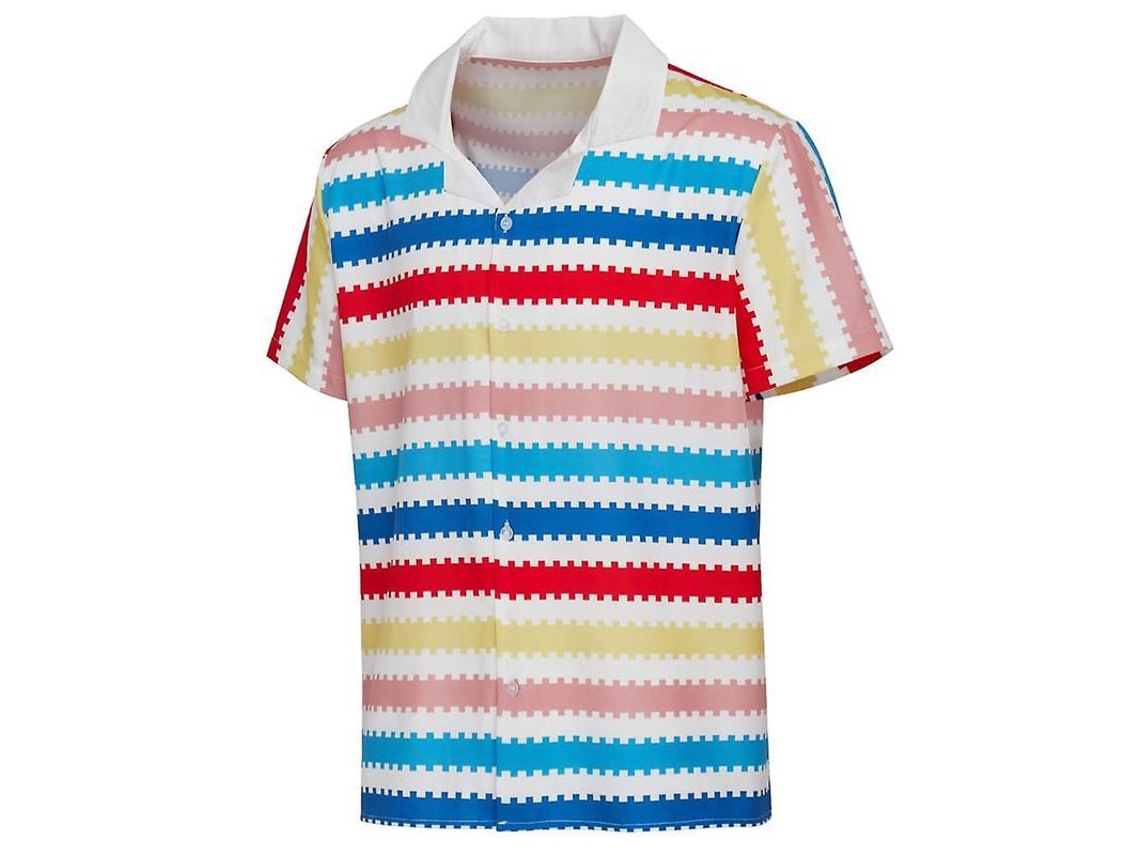 2026 camisa de Cosplay Ken Barbie para Hombre Manga Corta Rayas Arcoíris Verano Playero