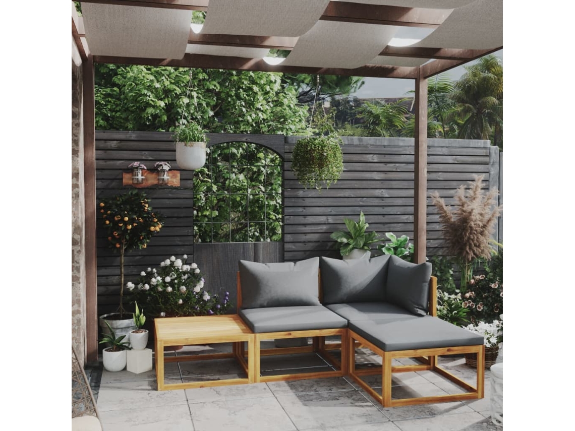 Conjunto Lounge Jardim 4 Peças C/ Almofadões Acácia Maciça Dkd Home Decor