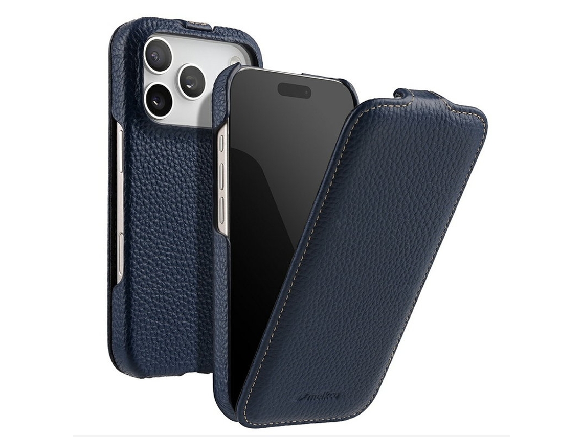 Capa Para Celular Melkco Para Iphone 17 Pro Max Em Couro Genuíno Pc - Azul