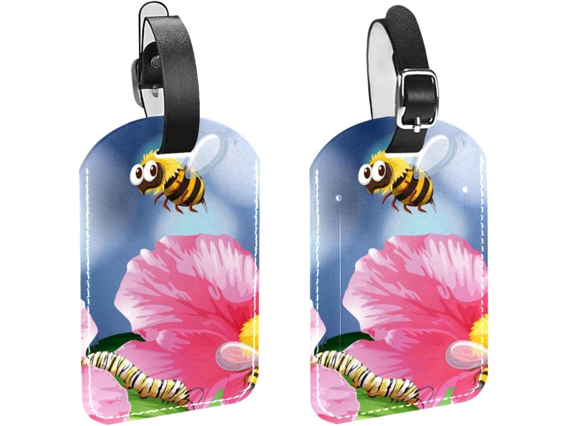 Conjunto De 2 Etiquetas Malas Viagem Masculinas Com Estampa Abelha Voando No Jardim Material Em Pu Etiqueta Bagagem