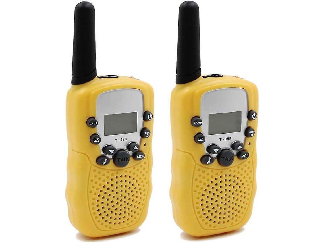 Walkie-talkies para crianças - Rádio intercomunicador bidirecional com lanterna LED integrada e tela LCD amarela (1 par) - Aquaforge