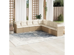 Vidaxl 9 Pcs Conjunto De Sofás P/ Jardim Com Almofadões Vime Pe Bege