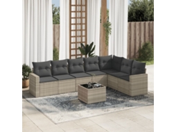 Vidaxl 8 Pcs Conj. Sofás Jardim C/ Almofadões Vime Pe Cinzento-claro