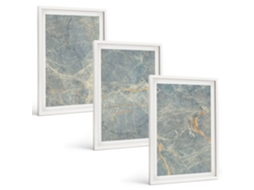 Composição De Quadros Na Parede Pedra Decorativa De Mármore Verde Moldura Branca Imagens Para Um Quarto Infantil Espelharte (3 Piezas De 40x60 Cm)