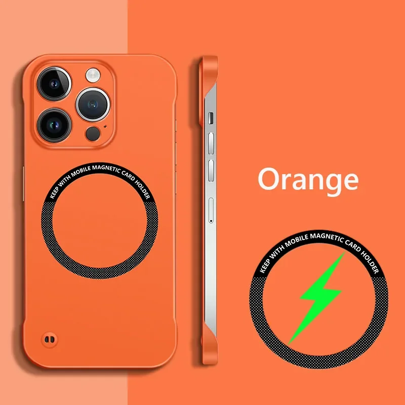 Capa Magnética Ultrafina Sem Moldura Para Iphone 13 Pro Max (laranja) Com Suporte Para Carregamento Sem Fio.