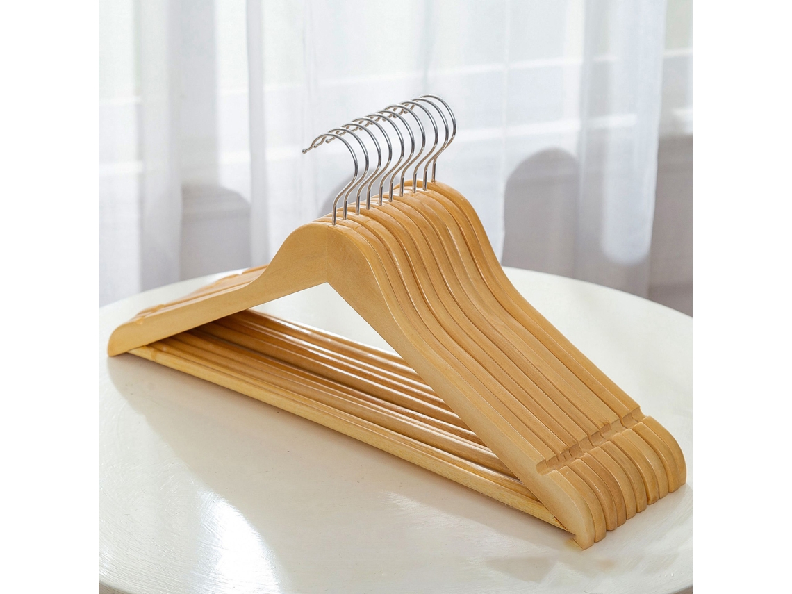 Cabide de Madera Antiadherente Con Gancho Giratorio 360° 10pcs 44.5cm