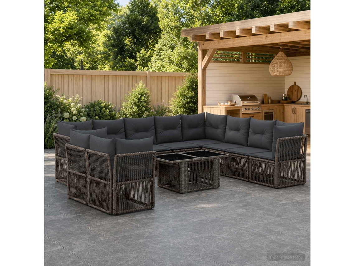 Vidaxl Conjunto De Sofá De Jardim 11 Unid. Cinzento Vime Pe
