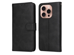 Capa Flip De Couro Para Iphone 16 Pro - Textura De Bezerro Clássica