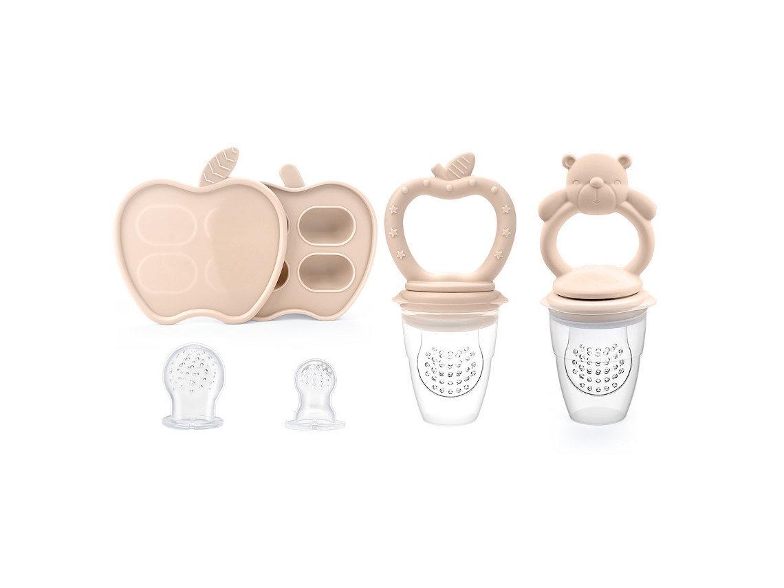 Alimentador Frutas Bebé CHRUI 6+ Meses com Molde Gelo e 2 Chupetas (maçã+urso Bege)