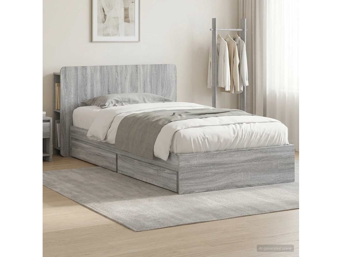 Vidaxl Estrutura De Cama Com Armazenamento Sonoma Cinzento 90 X 190 Cm