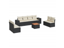 Conjunto de 9 Sofás para Jardim com Almofadões Vime Pe Preto MAISON EXCLUSIVE (9 pcs)