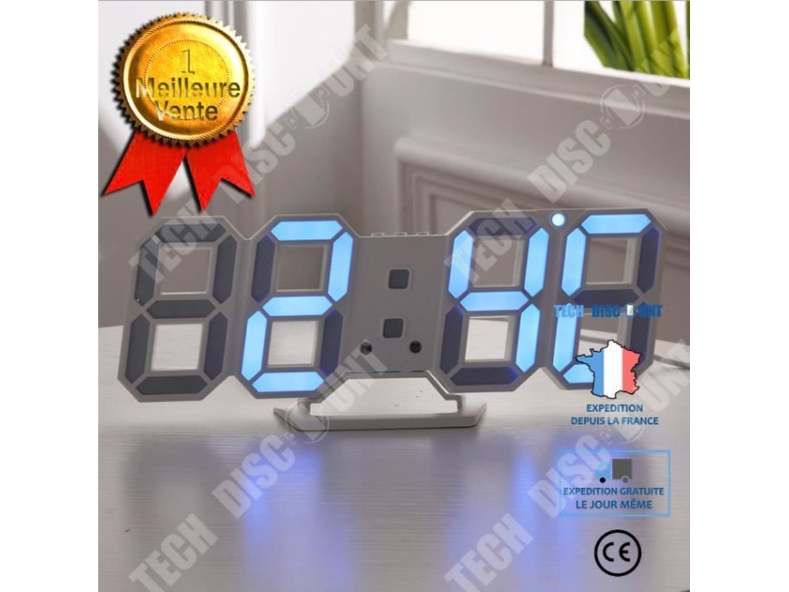 3D LED Relógio de Parede Design Moderno Relógio Digital Relógio | despertador | Luz noturna | Relógio Estéreo Digital Criativo|Azul TECH DISCOUNT