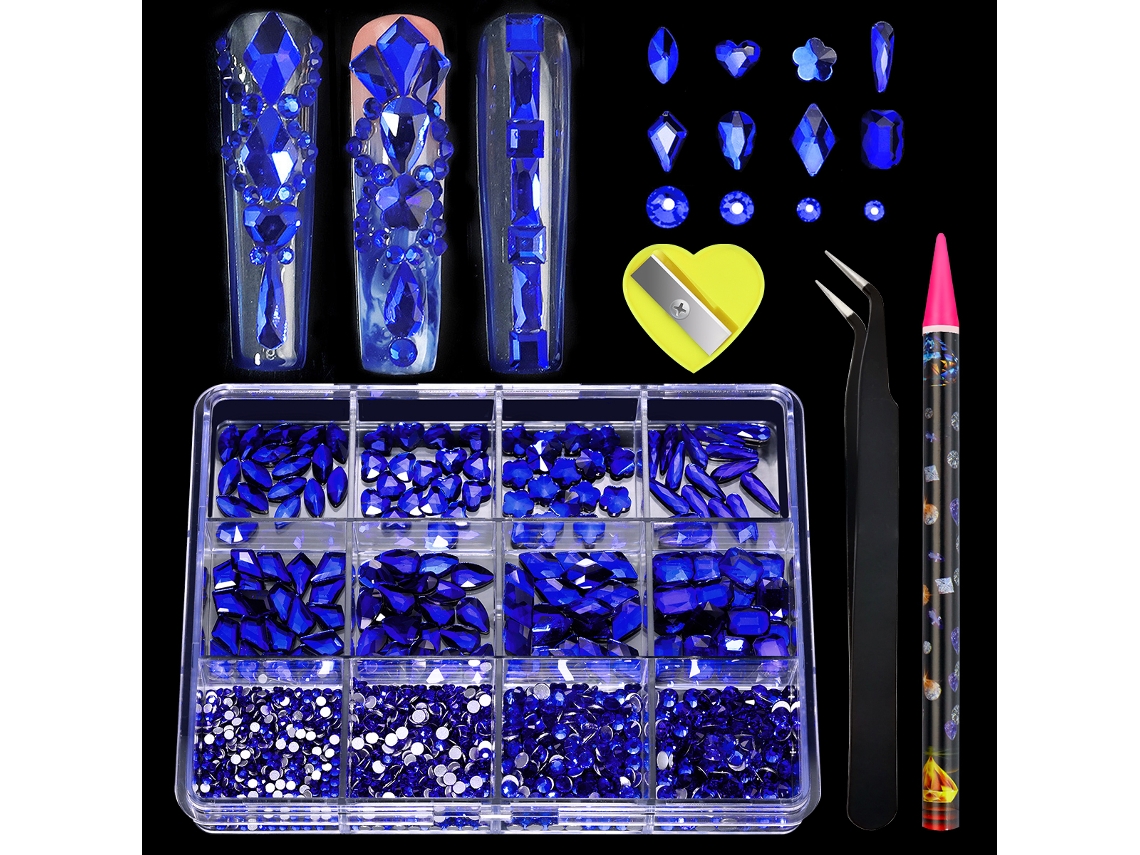Adesivos de Unha com Strass de Cristal Ab, 12 Formatos Variados, Design Plano 3d. MDUG