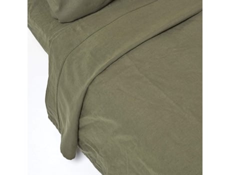 Homescapes Khaki Green Linen Flat Sheet, 240 X 275 Cm