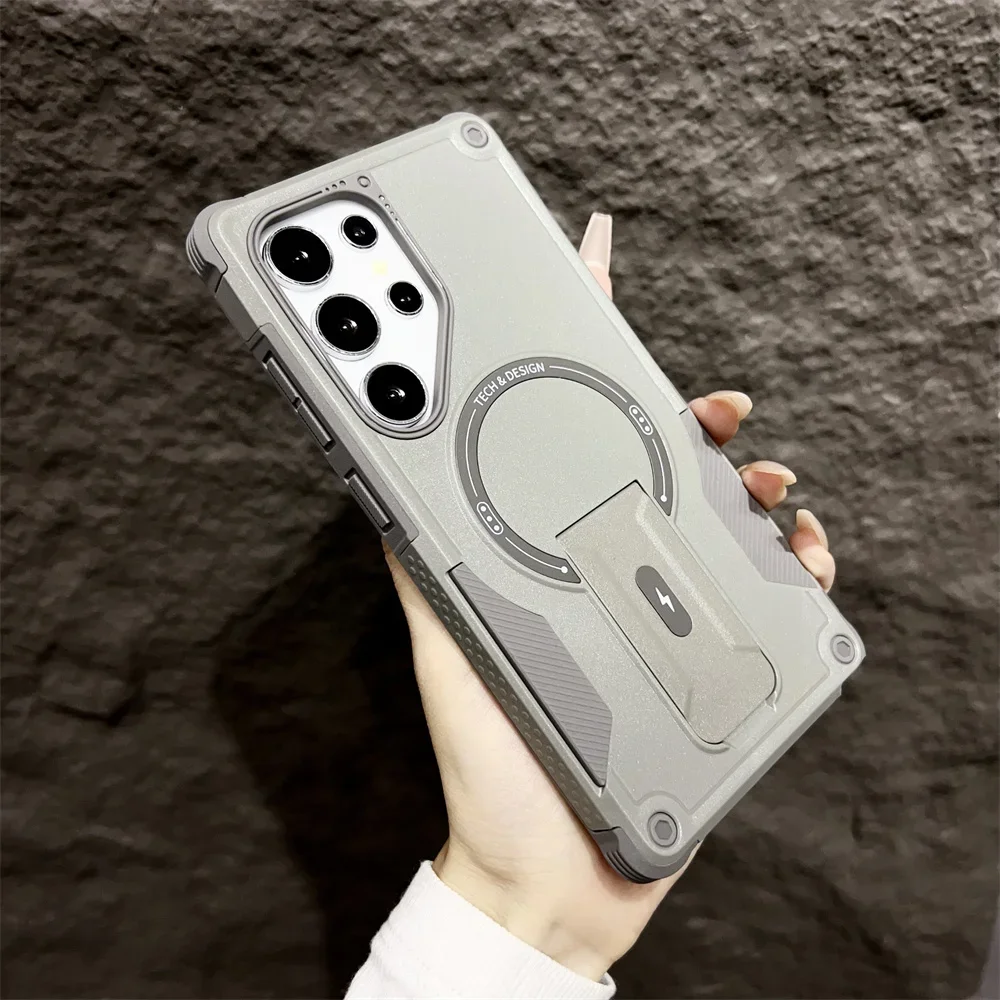 Capa Para Celular Com Suporte Magnético Magsafe (cinza S24 Ultra)