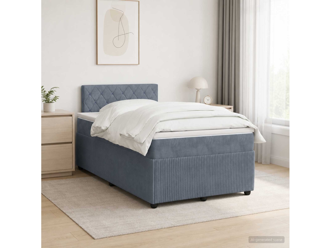Vidaxl Cama Box Spring Com Colchão Cinzento-escuro 120 X 200 Cm Veludo