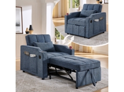 Sofá-cama De 1 Lugar - Mecanismo Deslizante, Porta Usb, Estilo Luxuoso E Elegante - Azul-marinho