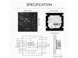 Termostato inteligente 5A para aquecimento de piso, 95-240 V CA, preto