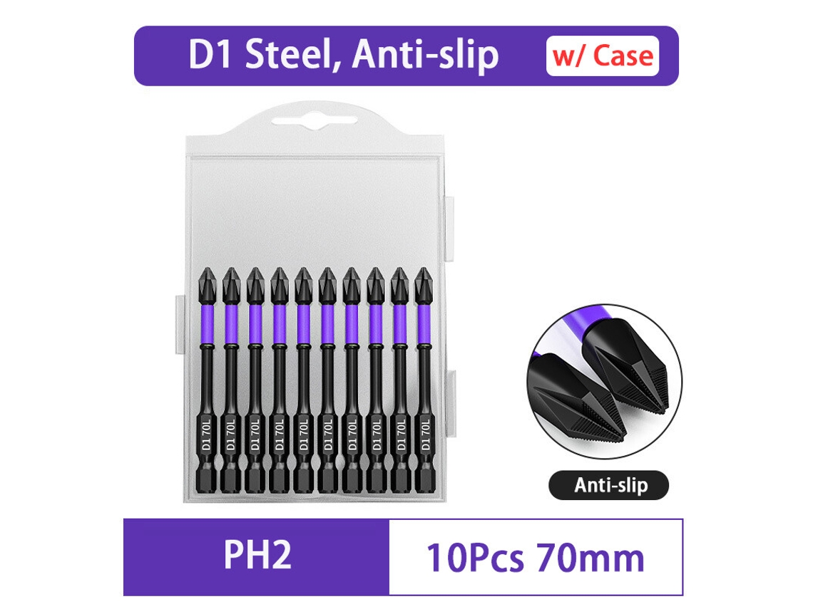 Conjunto De Bits Ph2 Antiderrapantes Aprimorados Para Parafusadeira Impacto, Magnéticos Phillips Chave Fenda E Furadeira. -aquaforge