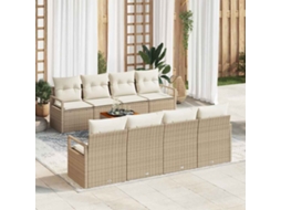 Vidaxl Conjunto De Sofá De Jardim 9 Unid. Bege Vime Pe