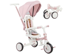 Triciclo 5 Em 1 Conversível Para 1-3 Anos, Alça Ajustável, Cinto De Segurança E Bolsa, Rosa
