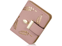 Carteira Mulher Pequena Pu Com Fecho, Porta-moedas Folha Vazada, Porta-cartões Elegante Rosa