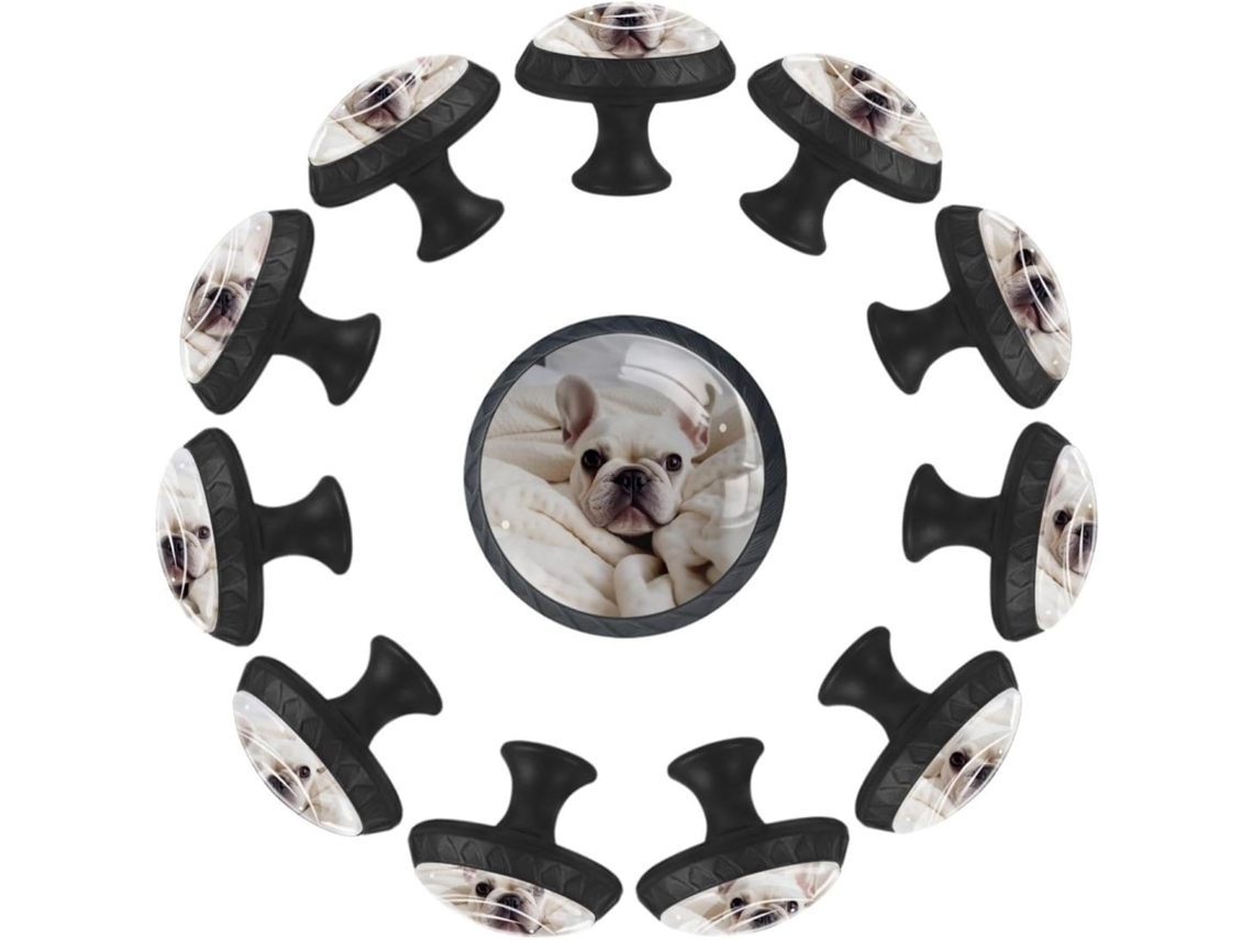 Puxadores E Botões Redondos Para Gavetas Armários, Conjunto De 12 Peças, Com Desenho De Bulldog Dormindo, Ideais Para
