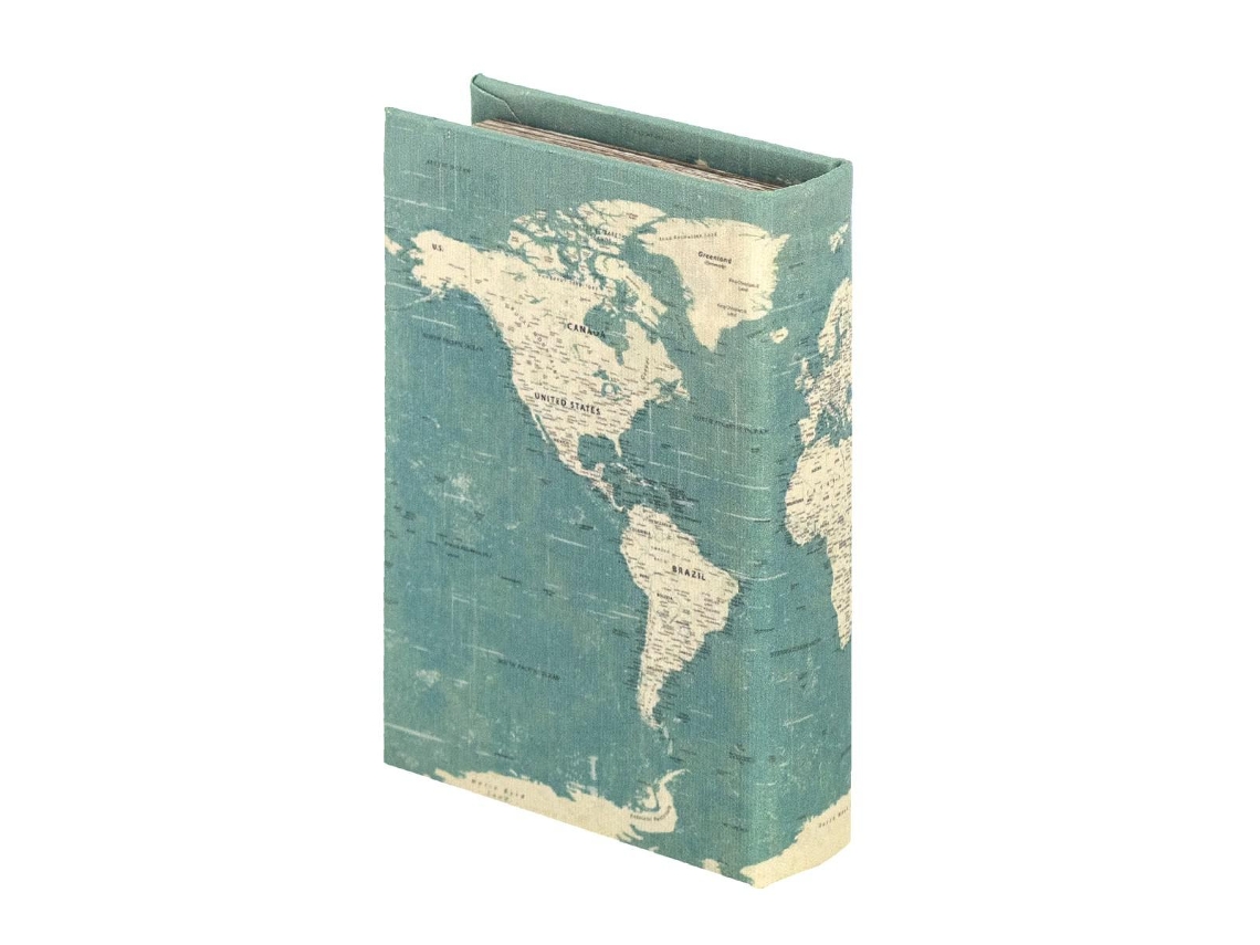 Mdf Book BY SIGRIS Mapa Caso Tecido Pintado 14X3X10Cm Azul