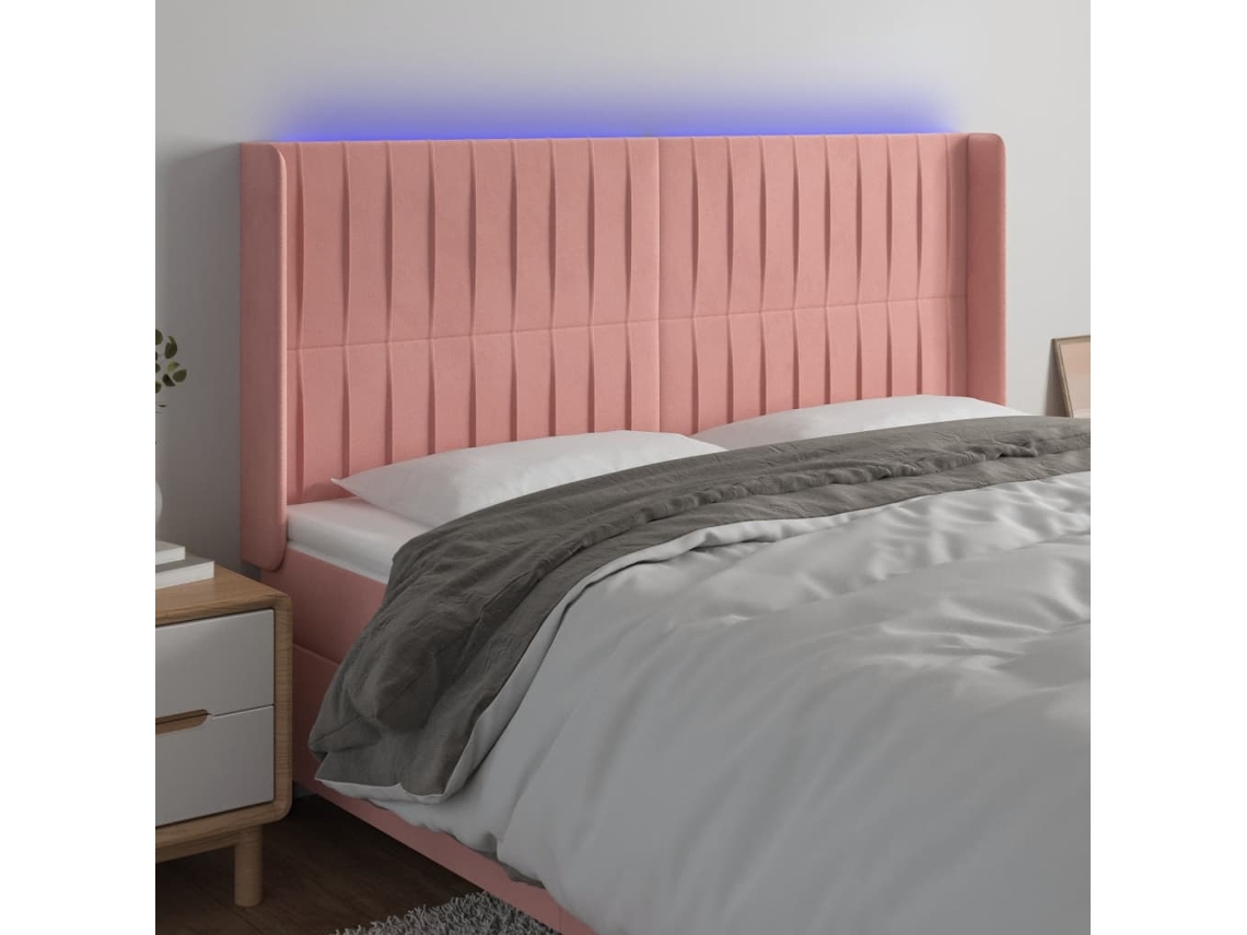 Vidaxl Cabeceira De Cama C/ Luzes Led Veludo 183x16x118/128 Cm Rosa