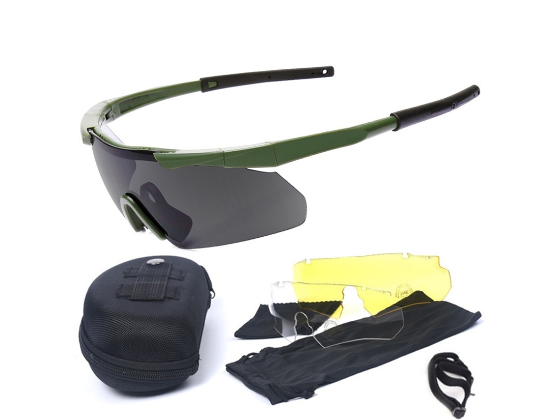 Óculos Táticos Impacto Resistente Com 3 Lentes Verde Elysve