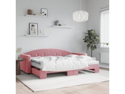 Sofá cama con cajón y colchones de 80x200 cm en terciopelo rosa