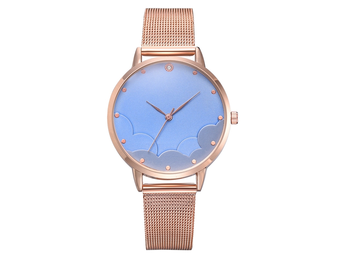Relógio de Pulsera Feminino Fashion de Ligação com Strass Simples e Preciso (ouro Azul)