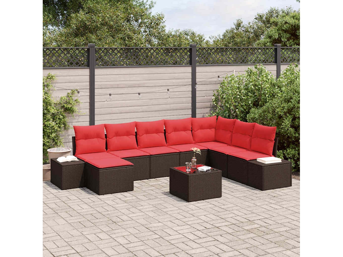 Vidaxl Conjunto De Sofá De Jardim 9 Unid. Castanho Vime Pe