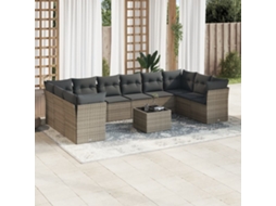 Vidaxl 11 Pcs Conjunto Sofás De Jardim C/ Almofadões Vime Pe Cinzento