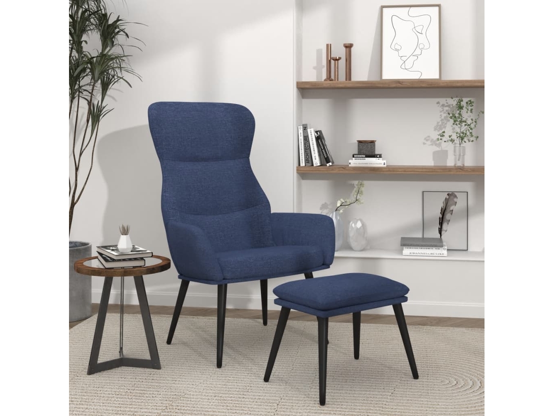 Vidaxl Cadeira De Descanso Com Banco Tecido Azul