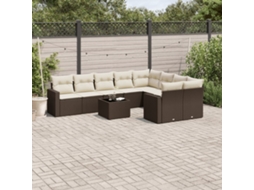 Vidaxl 10 Pcs Conj. Sofás Jardim Com Almofadões Vime Pe Castanho