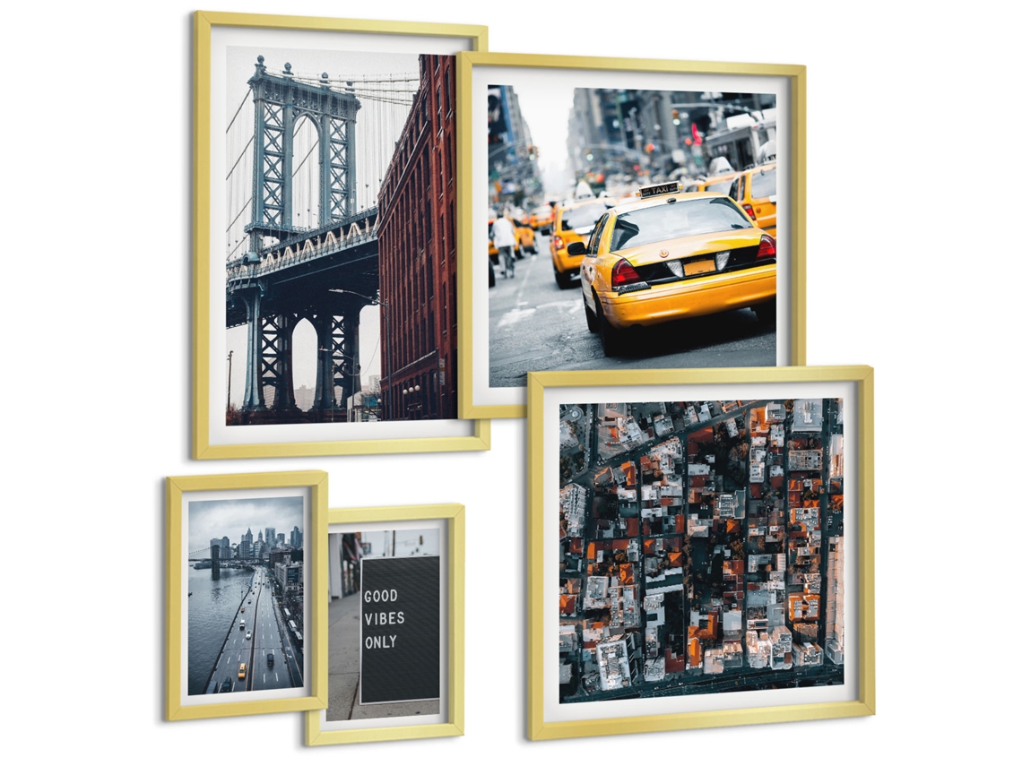 Galeria De Pinturas Murais Gráficos, Comida, Slogans Culinários Moldura Dourada Quadros Para O Escritório Espelharte (conjunto De 5 Imagens)