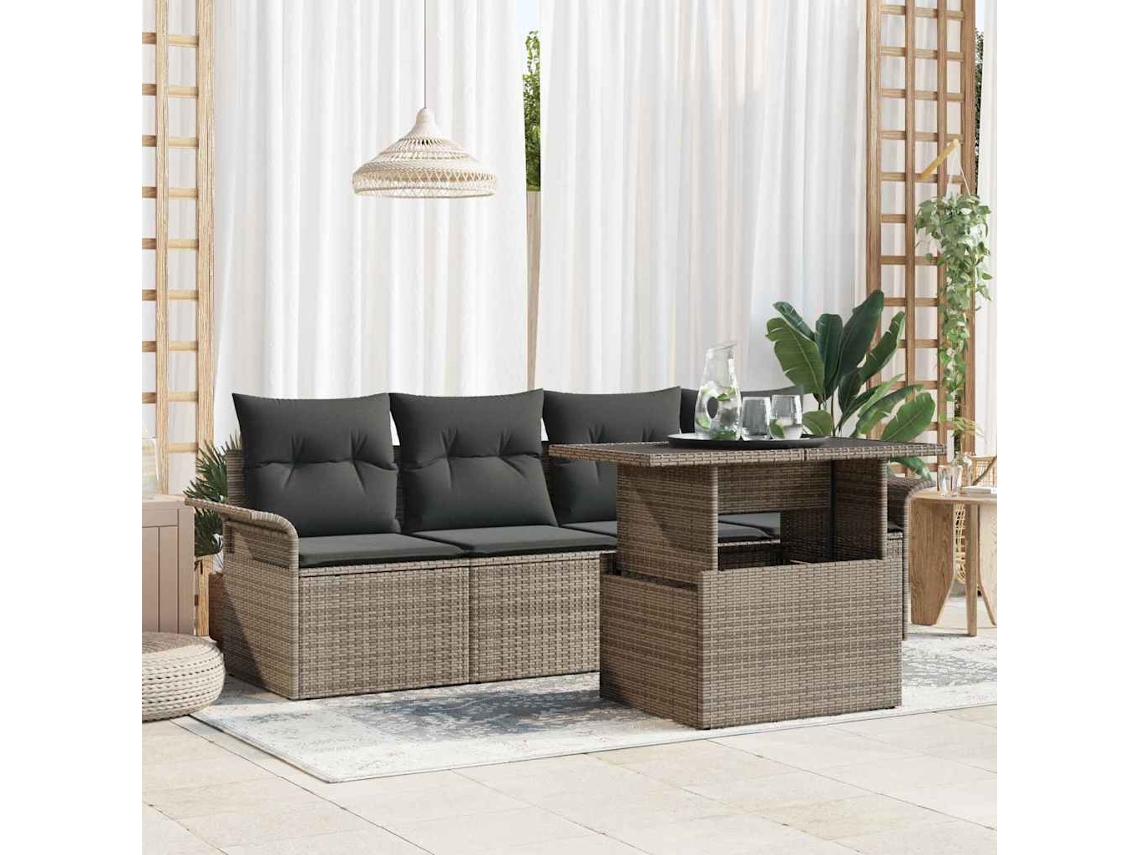 Vidaxl Conjunto De Sofá De Jardim 5 Unid. Cinzeto Vime Pe
