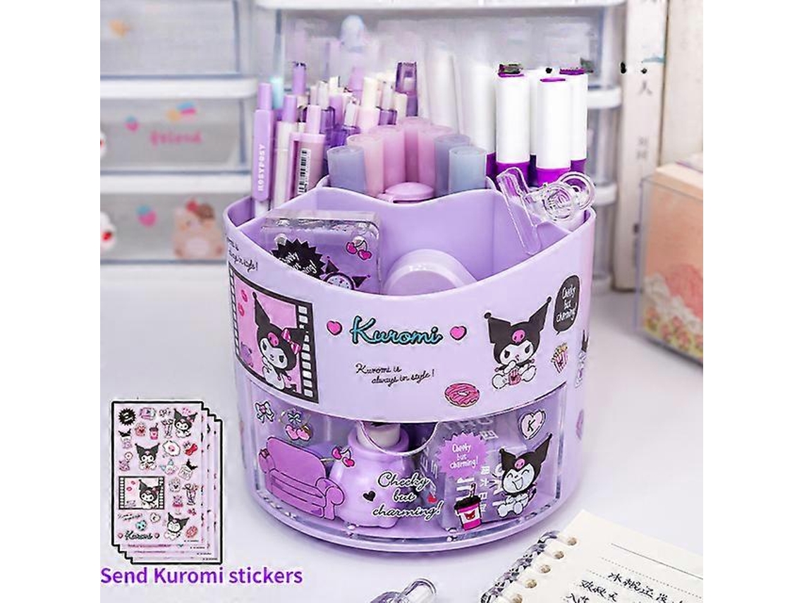 Organizador De Mesa Miniso Sanrio Com Porta, Canetas Giratório E Adesivos Kawaii Do Cinnamoroll Da Sanrio. Artigos De Papelaria Fofos Para Meninas