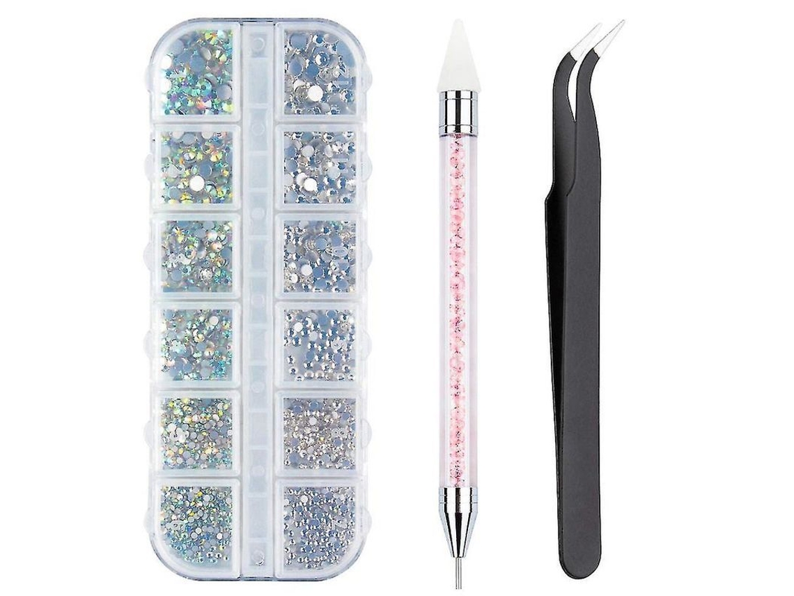 3000pcs Strass 6 Tamanhos com Fundo Plano, Ab+claro, para Unhas e Artesanato
