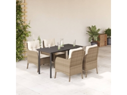 Vidaxl 5 Pcs Conjunto De Jantar P/ Jardim Com Almofadões Vime Pe Bege