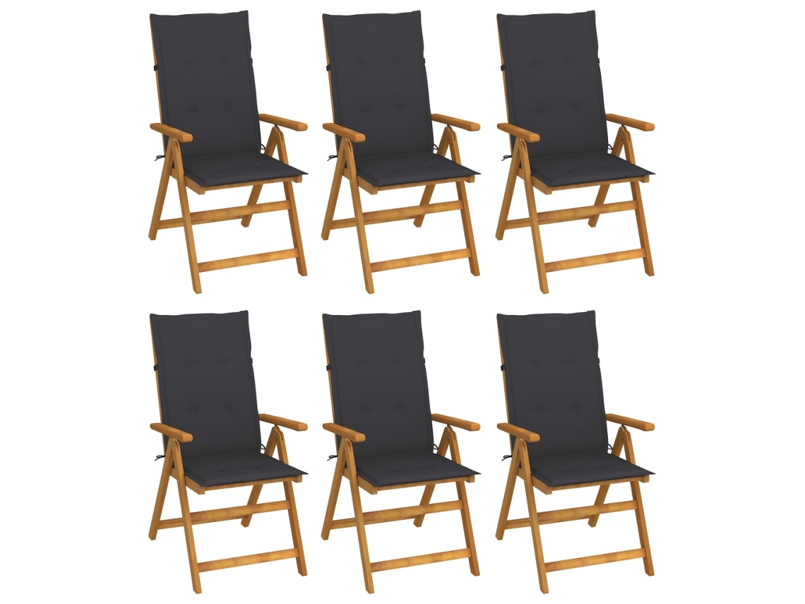 Cadeiras Dobráveis Jardim C/ Almofadões 6 Pcs Acácia Maciça Dkd Home Decor