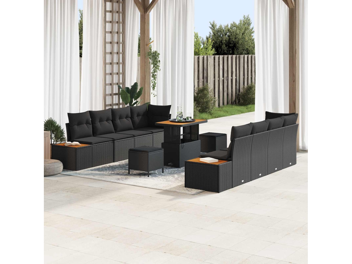 Vidaxl Conjunto De Sofá De Jardim 11 Unid. 10-número De Lugares Preto