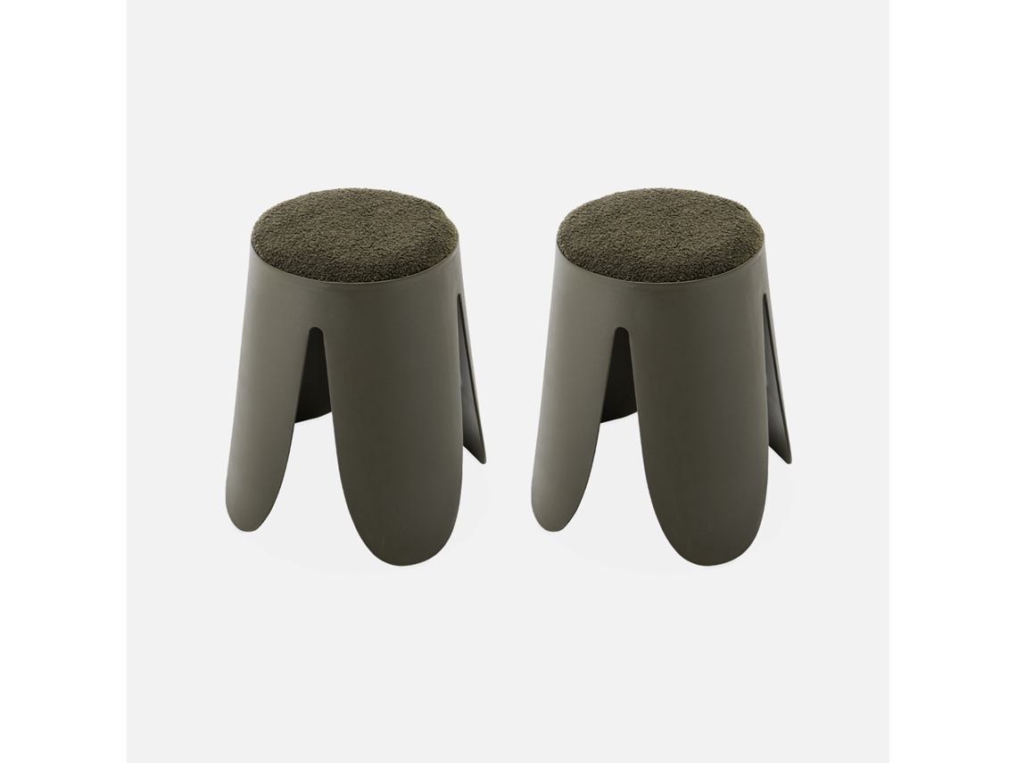 Banco Empilhável Em Tecido Bouclé, Set De 2, Caqui