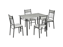 Conjunto 5 Peças Cinza/preto Mesa Retangular Metal Mdf 4 Cadeiras Jantar
