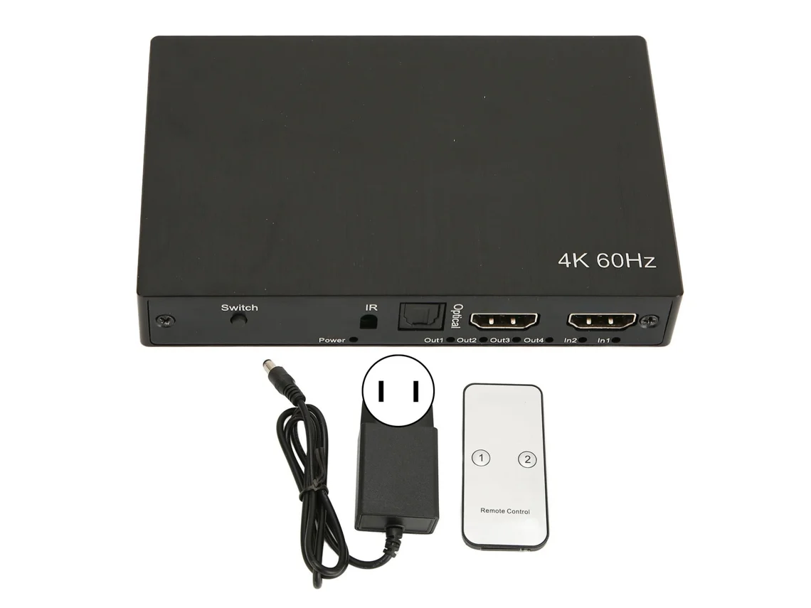 SPLITTER Mali HDMI 4K 2x4, com controle remoto, interface multimídia, plug US