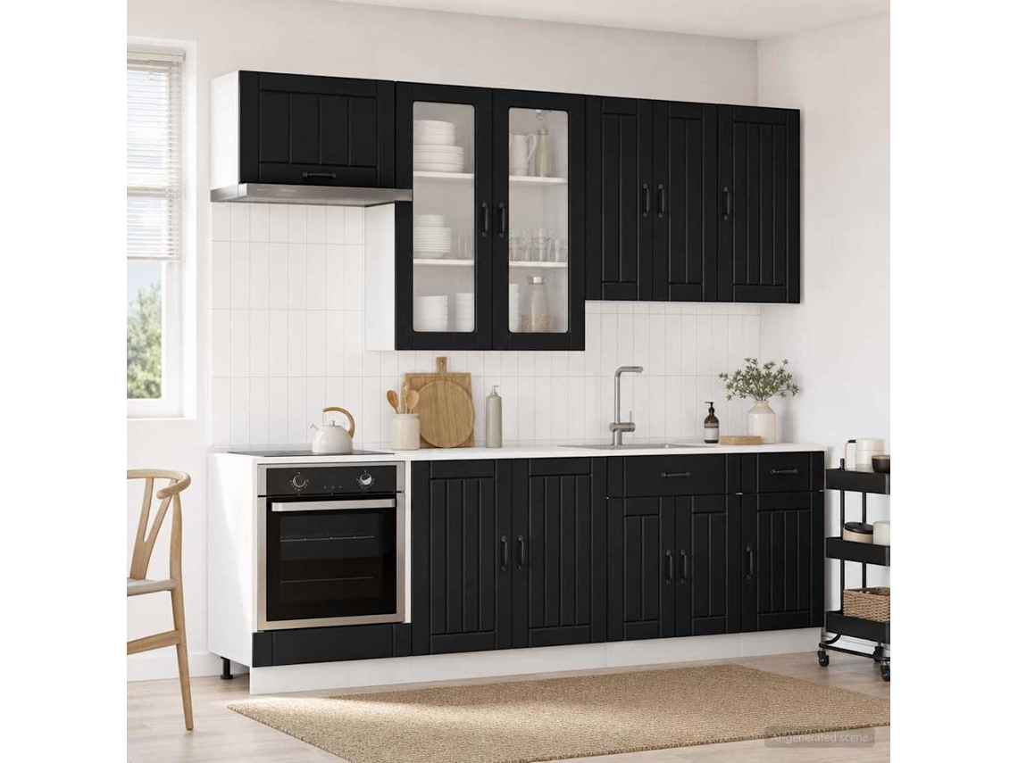 Vidaxl Unidade De Cozinha Lucca 8 Unid. Preto Derivados De Madeira